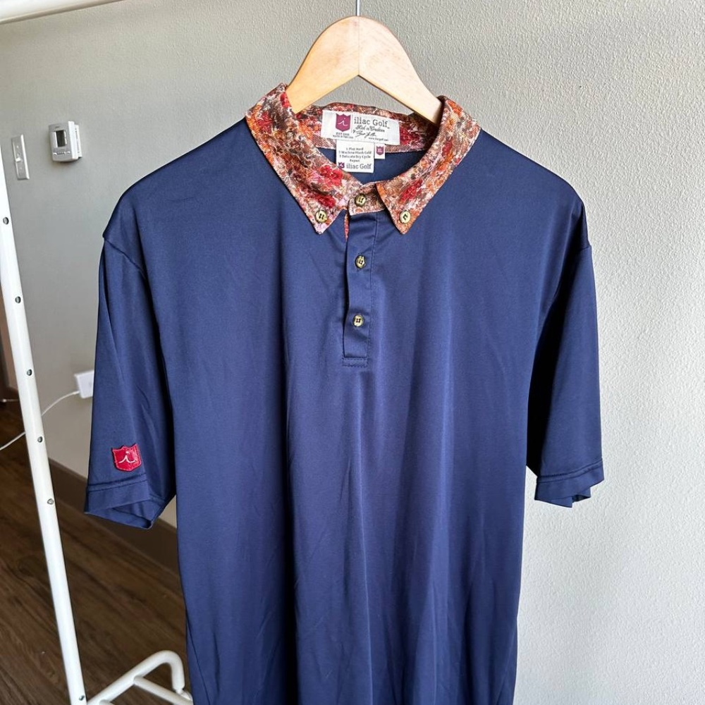 iliac Golf Handmade Men's XL Polo Blue with Floral